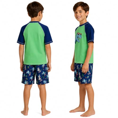 Image of iXtreme Boys Swim Set - 2 Piece Rash Guard Short Sleeve Swim Shirt and Boys Swim Trunks for Infants Toddlers & Big Boys
