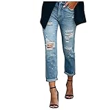 💖 Damen Hosen 💖 :hose neue plus size frau blau midi taille gerade mutter weiblicher elastischer bleistift herbsthose jeanshosen fit rissen löcher ankle boyfriend bleistifthosen mit löchern übergröße highwaist elastisch destroyed gerader schnitt oder am saum button pocket straight casual knopfleiste