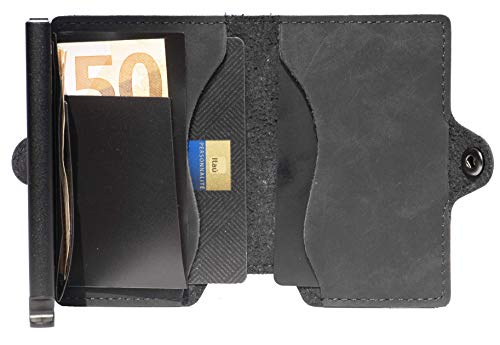 Mini Wallet | Carteira de alumínio e couro| All Black