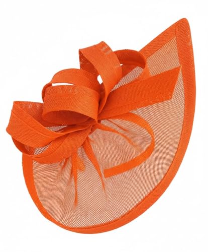 Caprilite Vegan Moon Hoop Fascinator Hat on Headband Wedding Ascot Races Bespoke Sinamay Disc (Orange)