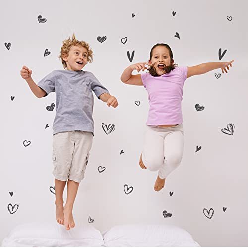 Superdant 52 Pieces Loving Hearts Wall Stickers Black Love Vinyl Wall Decals Art Stickers Valentine's Day Heart For Baby Bedroom Murals Vinyl Decals Removable Nursery Kids Room Diy Decorations #TOP3