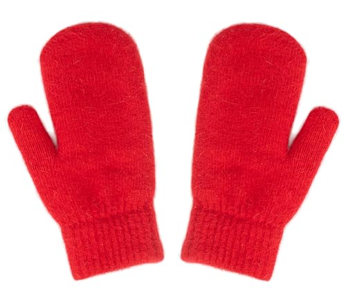 HinyBoeh Women's Winter Mittens for Adult Ladies Soft Knitted Gloves Thick Crochet Mittens Cold Weather Accessory(S/M) (Red)