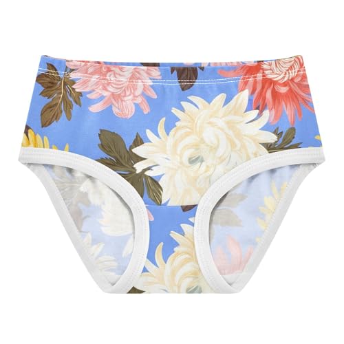 Chrysanthemum Flowers Pink Girl Panties Cute Toddlers Underwear Floral Cotton Bright Underpants Briefs 2t