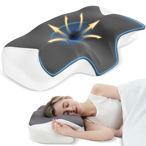 H&D Cervical Neck Pillow for Neck Pain Relief,Contour Orthopedic Pillow for Neck Support Comfort,Ergonomic Side Sleeper Pillow for Sleeping,Cooling Memory Foam Pillows for Back&Stomach Sleepers
