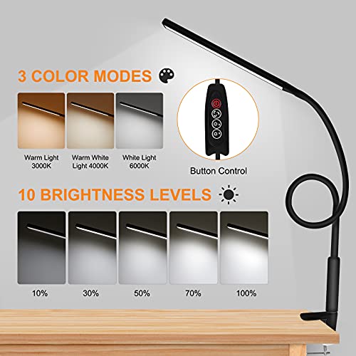 Yotutun Led Desk Lamp, Swing Arm Table Lamp With Clamp, Flexible Gooseneck Task Lamp, Eye-Caring Architect Desk Light, 3 Modes 10 Brightness Levels, Memory Function Desk Lamps For Home Office, 12W #TOP1