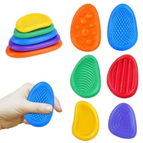 Image of 6 Pcs Silicone Textured Fidget Stones, Suitable for Office desks and Travel | Can relieve stress, keeps calm & focused, boosting intelligence, vision and hand-eye coordination for parent-child play
