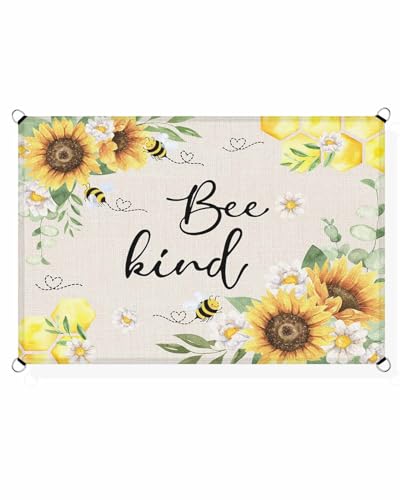 Bee Sunflower Sun Shade Sail Waterproof Rectangle, UV Block Sail Shade Canopy Awning Outdoor Privacy Shade Cover for Patio Pergola Deck Backyard 6.5'x10' Farmhouse Eucalyptus Leaves Spring Summer