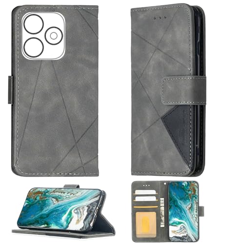 Aroepurt Case Compatible for Tecno Bg6m Phone Case Cover Flip Stand Cover PU Leather Wallet Case Grey
