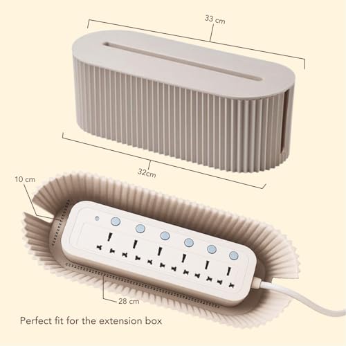 Image of Soko Cable Management Box with Mobile Stand | Cords Hider & Surge Protector | Concealer for Power Strips, Router, TV, Gadget Wires Storage Organizer Tray for Desk, Table - Home, Office - Beige