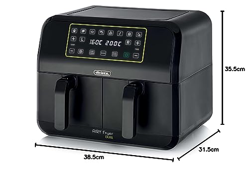 Ariete 4623 Airy Fryer Dual Friteuse à air avec double panier, 1700 W, capacité 8 L, 3 fonctions de cuisson, panneau numérique LED tactile, 8 programmes préréglés, minuteur, 2 paniers, noir