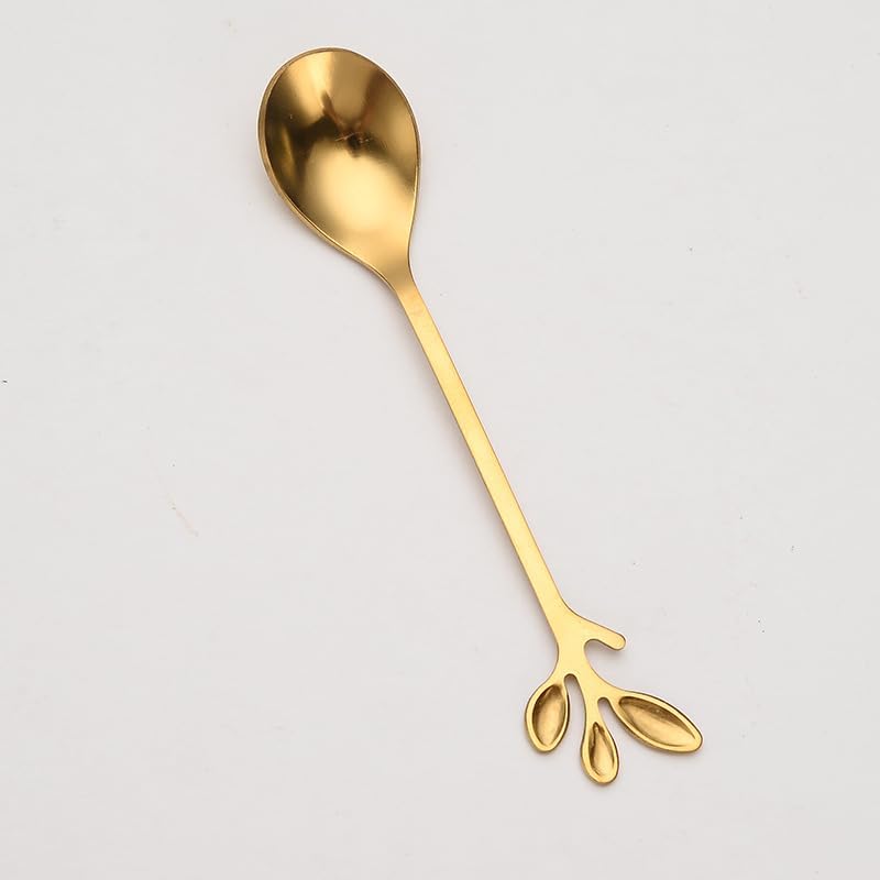 Silverware Flatware Set, 1/4/6/8/10pcs Creative Stainless Steel Leaf Spoon Household Fruit Dessert Spoon Restaurant Coffee Spoon Gift(Gold,10Pcs)