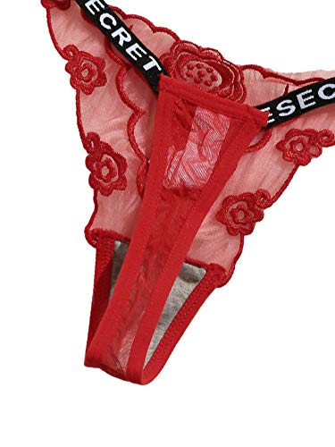 Floerns Women's 3 Pack Embroidered Mesh Letter Tape V-String Thong Panties Set Multi S #TOP3