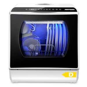 AIRMSEN Tischgeschirrspüler, Mini Geschirrspüler mit 5+1 Programme & 5L Wassertank, 2 Wege Wasserversorgung, Touch Control & LED-Display, Geeignet für Hausküchen, Wohnungen, Schlafsäle, Weiß & Schwarz