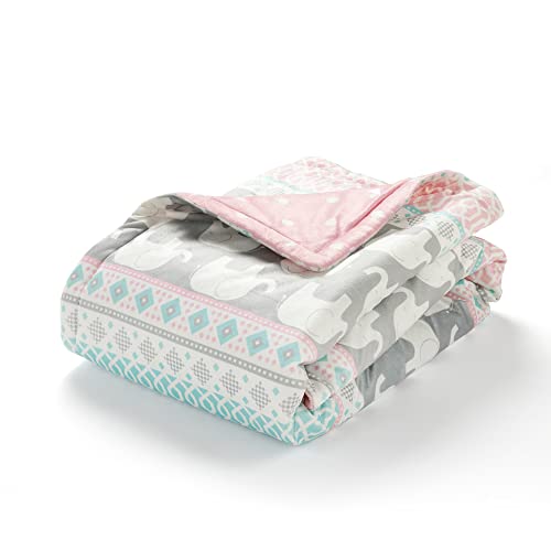 Image of Lush Decor Baby Elephant Stripe Reversible Soft & Plush Oversized Blanket, 50 inch x 36 inch, Pink & Turquoise