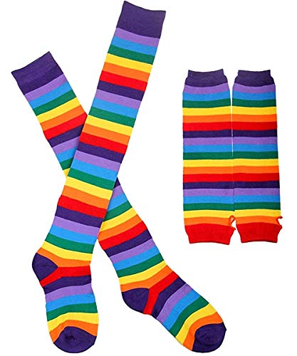 Image of YELAIVP Over Knee Rainbow Thigh High Socks Gloves Set Cosplay Accessories Arm Leg Warmers for Girls