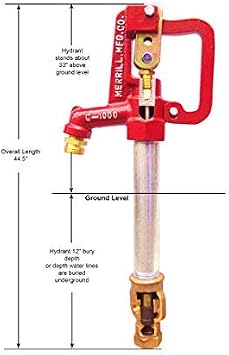 Merrill MFG CNL7501 No Lead Frost Proof CNL-1000 Series Yard Hydrant, 3/4 Pipe Connection, 1 Galvanized Pipe, 1' Bury Depth, 44.5 Total Length, 44.5