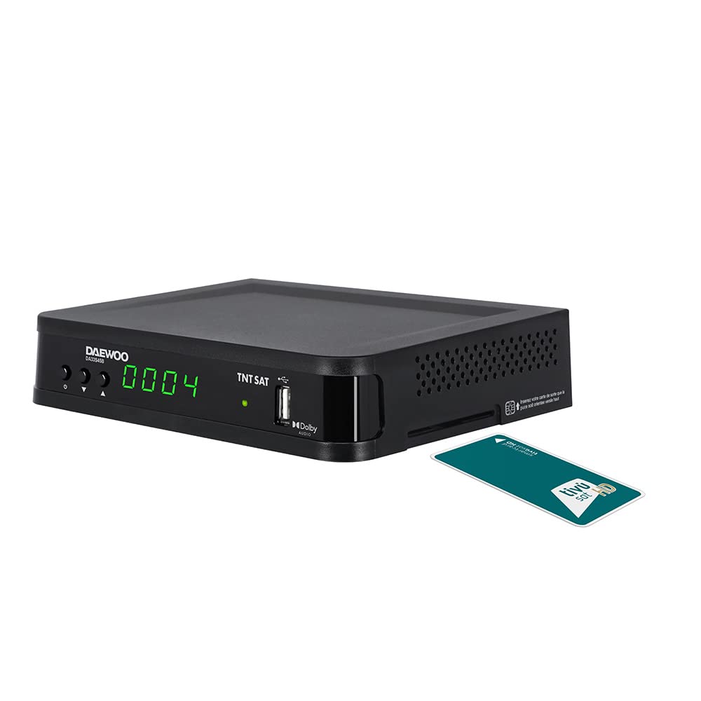 D2 Diffusion Daewoo Décodeur Satellite DVB S/S2 - TNT Sat - avec Carte d'abonnement Incluse - Dolby Digital Plus - AC3 - Tuner - EPG - avec télécommande