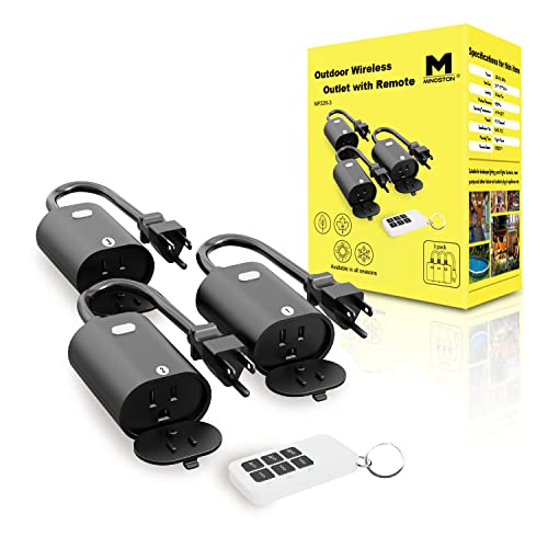 Minoston Outdoor Remote Control Outlet Wireless Remote Plug Weatherproof Heavy Duty 15A 125V, 100 Ft Range, 1 Remote 3 Outlet, Battery Included, 3 Pack(Mp22R-3) #TOP7