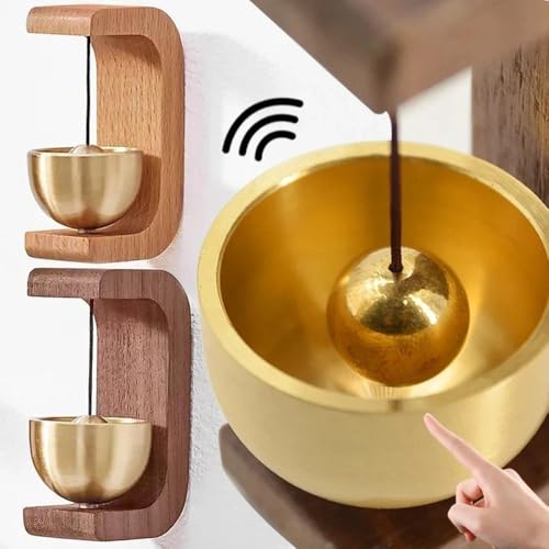 Image of Wooden Door Bell Chime for Door Opening, Brass Shopkeeper Entry Bell, Door Chime for Home, Office, Shop, Cafe, Refrigerator | No Drill Adhesive Mount, Soft Sound Wind Chime Decor (2)