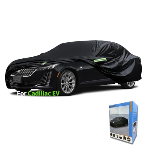 Image of Custom-Fit for Cadillac Car Cover, 7 Layers Car Cover Waterproof All Weather for Automobiles, Outdoor Full Cover Rain Sun UV Protection with Zipper (Black,for Cadillac EV)