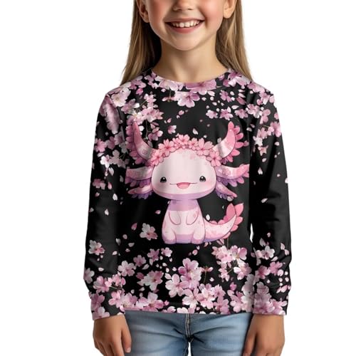 Image of Girls Cartoon Print Long Sleeve Graphic Tee Casual Crew Neck T-Shirts for 3-16 Years Little Girls