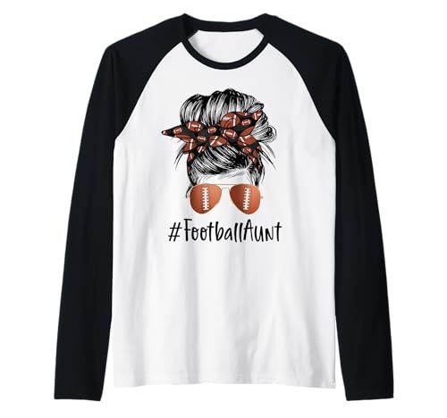 Football Aunt Life Messy Bun Football Player Mother's Day Raglan Baseball Tee