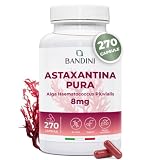 Bandini® Astaxantina pura 270 capsule - 9 mesi di scorta | Potente antiossidante naturale da alga Haematococcus Pluvialis | Natural Astaxanthine 8 mg per capsula | Senza magnesio stearato, Senza OGM