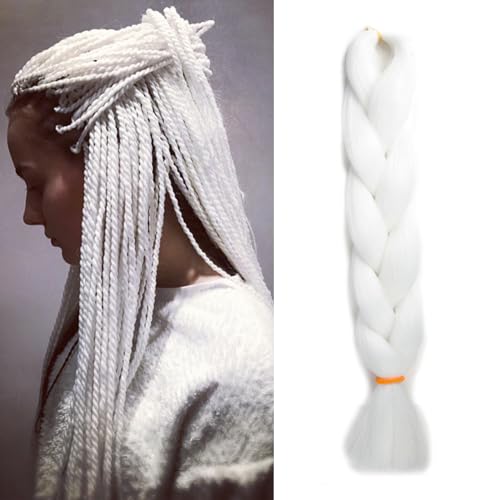 Dcbaboo Pelo para Trenzas Africanas 60cm Extensiones para Trenzas Africanas 1PCS Kanekalon Extensiones de Pelo Sintético para Trenzas Postizas Trenzado de Extensiones de Cabello 100g, Blanco