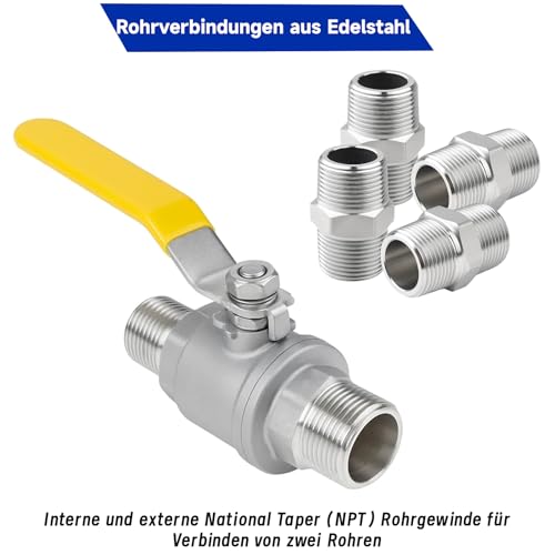 Snyvpra 4 Stück Edelstahl Doppelnippel 1/2 Zoll Mit 2 X Dichtungen Und 2 X Filter Element, 1/2 Duschschlauch Adapte, Duschschlauch Verlängerung, Für Verschiedene Wasserleitungen