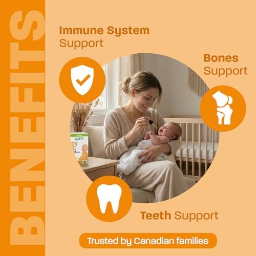 Vitamin D3 Drops for Babies - Certified Organic - Bone and Teeth Development - Easy Dosing - GMO-Free - Gluten-Free - Made in Canada - Supports Immune System - 400 IU per Drop - 490 Servings - 13.5ml