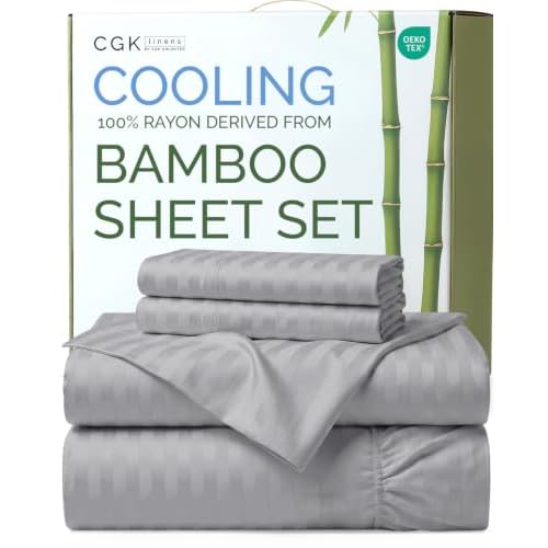 100% Rayon Derived From Bamboo - Bamboo Sheets Twin Size - White | Cooling Sheets for Hot Sleepers, Soft, Breathable Hotel Bedding, 1 Flat & 1 Fitted & 1 Pillowcase w/ 16 Inch Deep Pockets