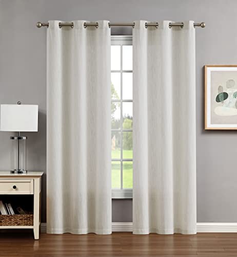 Creative Home Ideas Semi Sheer Curtains (2 Panels, 38" X 84", Natural) Light Filtering Curtain Panel Pair With Tiebacks - Jorja Window Curtains For Bedroom, Living Room - Heavyweight Woven Drapes #TOP1