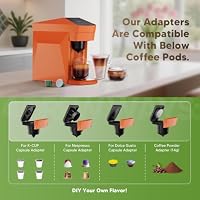 BENFUCHEN 4 in 1 Disposable Coffee Machine, Espresso Machine 19 Bar für K-Cup Kapseln/Ne-spresso OriginalLine/Do-lce Gusto/Gemahlenen Kaffee, 800ml Kapazität, Vibrant Orange – Ansicht 4