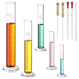 Jetec 10 Pcs Thick Glass Graduated Measuring Cylinder Set 5ml 10ml 25ml 50ml 100ml Glass Graduated Measuring Cylinder with 2 Brushes, 2 Droppers and 1 Stirring Rod