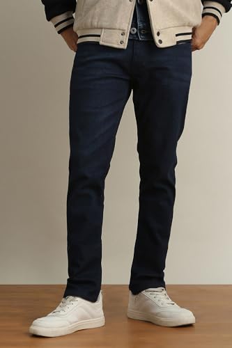 Image of Peter England Men's Slim Tapered Jeans | Denim | Casual Wear | Modern Fit