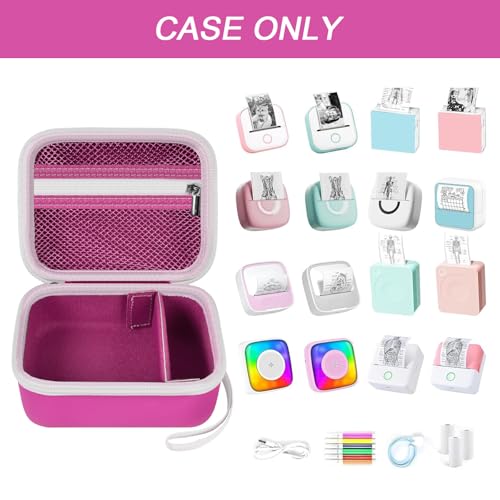 Image of ANKHOH Label Maker Case for Memoking T02 / for Phomemo M02 / M02S / M02 Pro / Q30S / for Ponek Mini Pocket Printer, Portable Sticker Printer Storage Holder Organizer Bag Paper&USB Cables, Box Only (Rose)