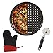 Bandeja Pizza pack para Hacer Pizza en el Horno Ø33cm + Corta pizza Inox + Manopla Napolitana. Las Mejores Pizzas Caseras gracias a la base redonda perforada. Molde Antiadherente de Rejilla para Pizza