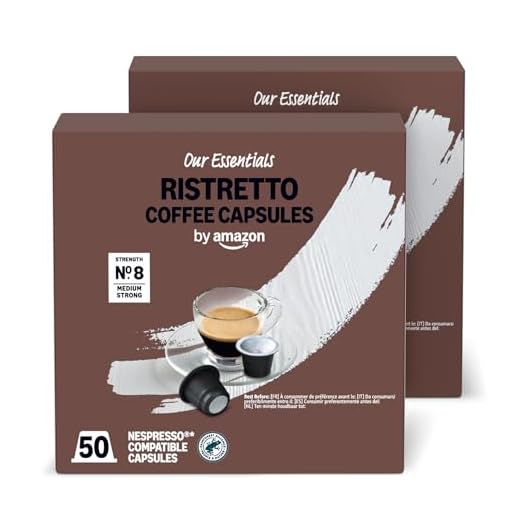 by Amazon Ristretto Cápsulas de café espresso compatibles con Nespresso, Tueste Medio, 50 unidad, Paquete de 2 - Certificado Rainforest Alliance