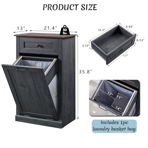 Image of IFBUY Tilt Out Laundry Hamper Cabinet, Trash Can Cabinet, Dark Grey