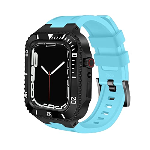 Kit Mod Apple Watch Series 8 7 6 SE boîtier acier bracelet caoutchouc
