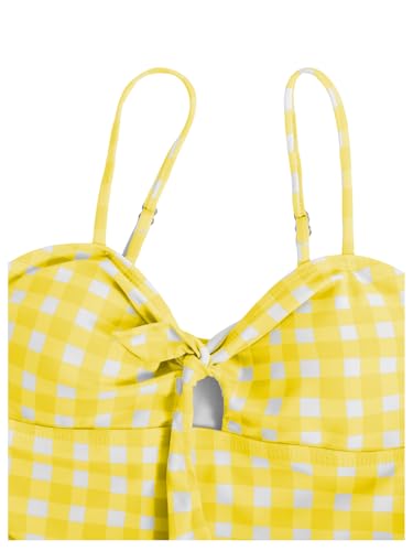 Image of Floerns Girl's Gingham Print Ruched Cut Out Knot Front One Piece Swimsuit