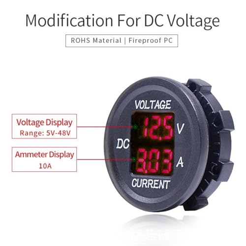 12V-24V DC LED Digital Voltmeter Ammeter, Waterproof Round Volt Amp Meter, Car Battery Voltage Meter Tester, Automotive Replacement Battery Gauge Monitor for Marine Boat Motorcycle Truck RV (Red) by Generic - Used condition - Image 3