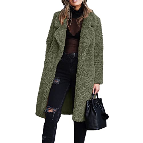 Movnebyro Women's Fleece Jackets Lapel Open Front Long Cardigan Teddy Bear Coats Oversized Faux Fur Coat Warm Winter Jackets