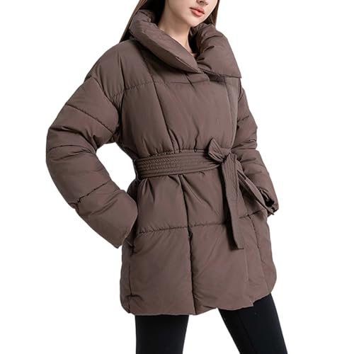 Veste mi-longue col haut matelassée et parka chaude pour femme