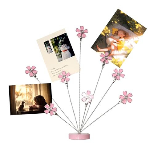 8-Branch Family Tree Picture Frame Holder, Card Photo Clips Holder Desk Stand for Memo Paper Note Photo Christmas Wedding Card Display (Cherry Blossoms)