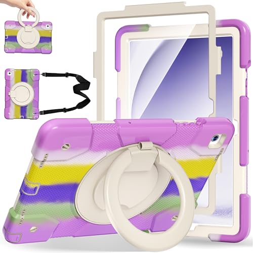 Andnary Case for Samsung Galaxy Tab A9 Plus/A9+ 11 Inch 2023, Tablet Case with Screen Protector/360° Rotating Stand/Pen Holder/Shoulder Strap (Colorful Purple)