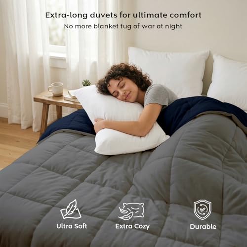 Image of AYKA Reversible AC Comforter 150 GSM Lightweight Microfiber Summer Blanket for Single Bed (60x90 Inches) | Soft Cooling Quilt, Breathable All Season Duvet for AC Room | Navyblue & Grey