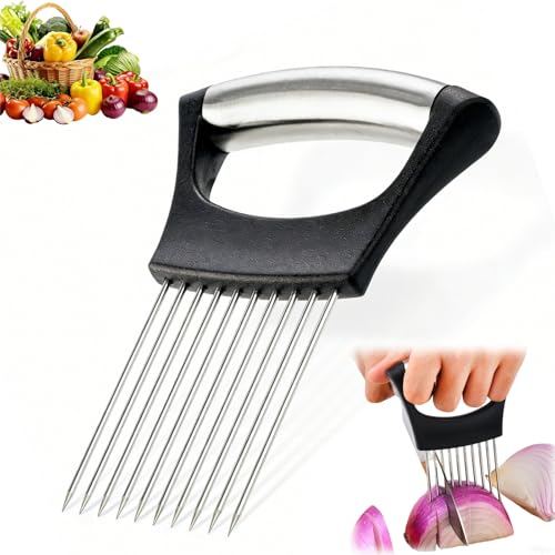 Coupe Légume Porte Tranche Oignons Coupe Citron Support à Oignons Alimentaire Tranche Assistant Aide à La Découpe Trancheuse en Acier Inoxydable Gadgets de Cuisine pour Légumes Fruits Viandes, 1 Pièce