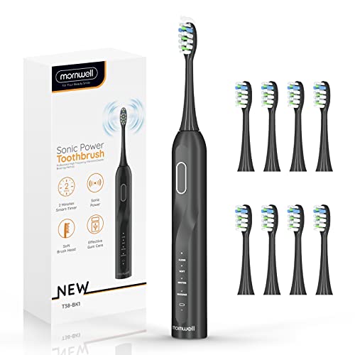 Mornwell Sonic Electric Toothbrush, Sonic Toothbrush with 8 Brush Heads Ultra Sonic Motor 4 Modes, Rechargeable, Waterproof, Electric Toothbrush for Adults and Teenagers