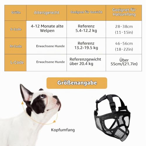 Französische Bulldogge Maulkorb, dellyy Mesh Dog Muzzle für Französische Bulldogge, Deutscher Schäferhund und Dogue de Bordeaux (Schwarz, S)